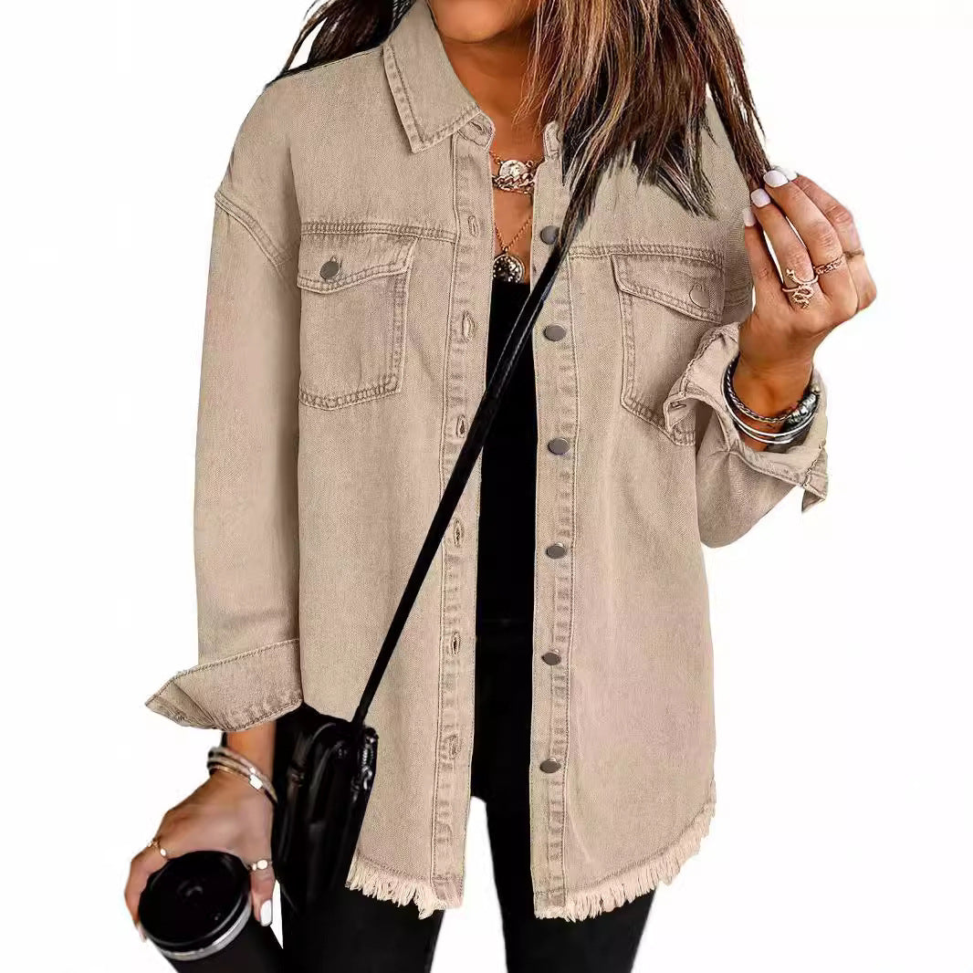 Oversized Lilac Denim Shirt Jacket – Casual Streetwear Style