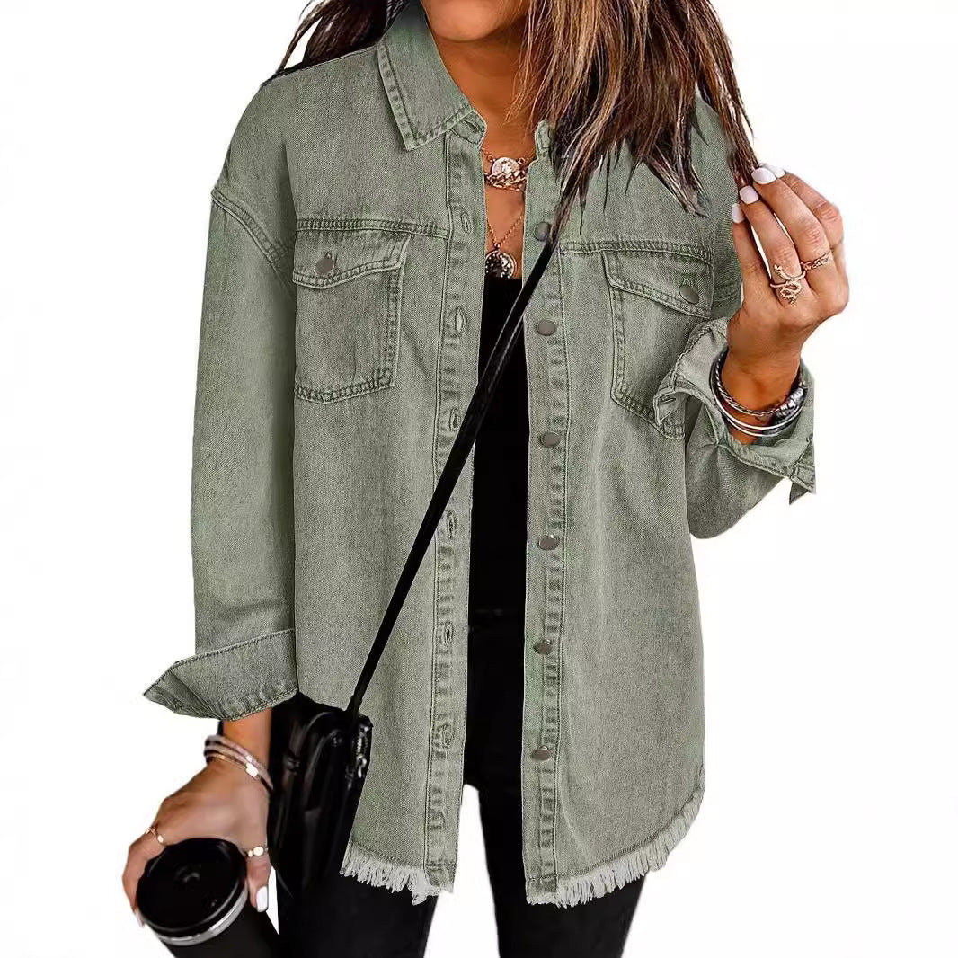 Oversized Lilac Denim Shirt Jacket – Casual Streetwear Style