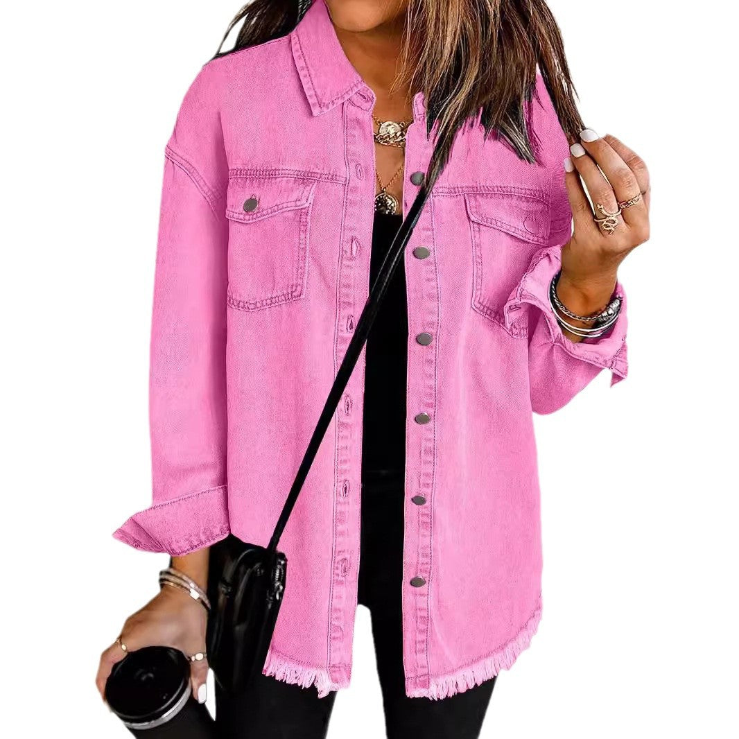 Oversized Lilac Denim Shirt Jacket – Casual Streetwear Style