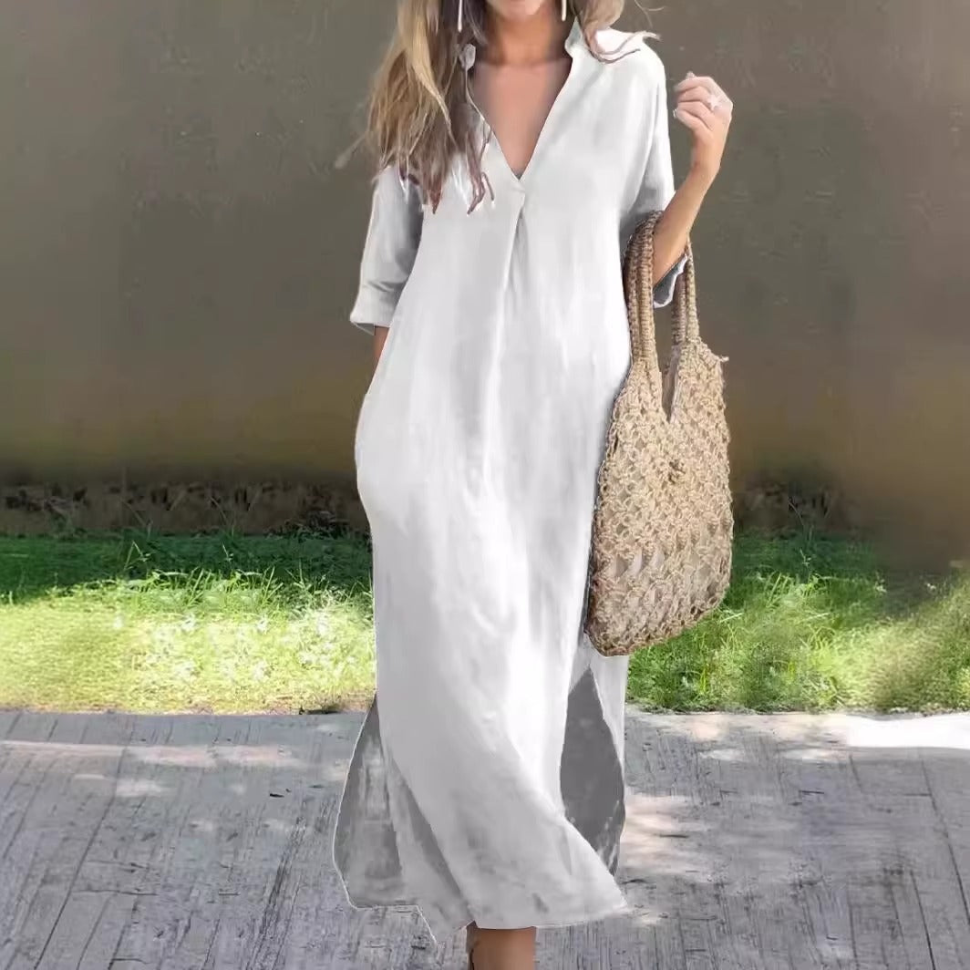 Flexora® Long cotton-linen dress, light and effortless