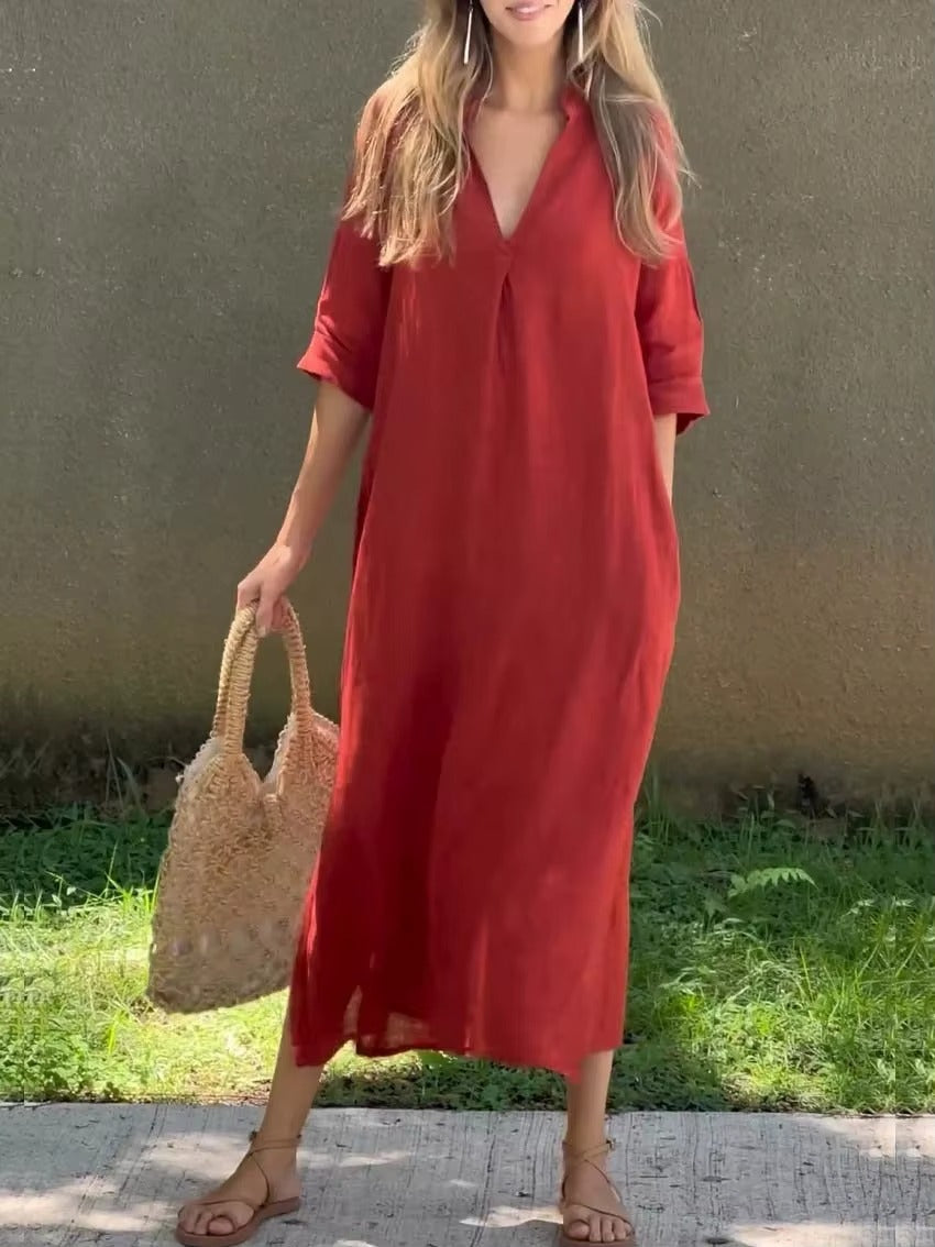 Flexora® Long cotton-linen dress, light and effortless